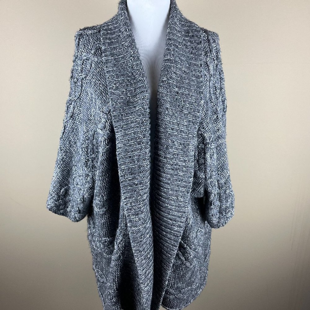 a.n.a A New Approach Open Cardigan Sweater Plus Size 1X Gray, Heathered, Chunky